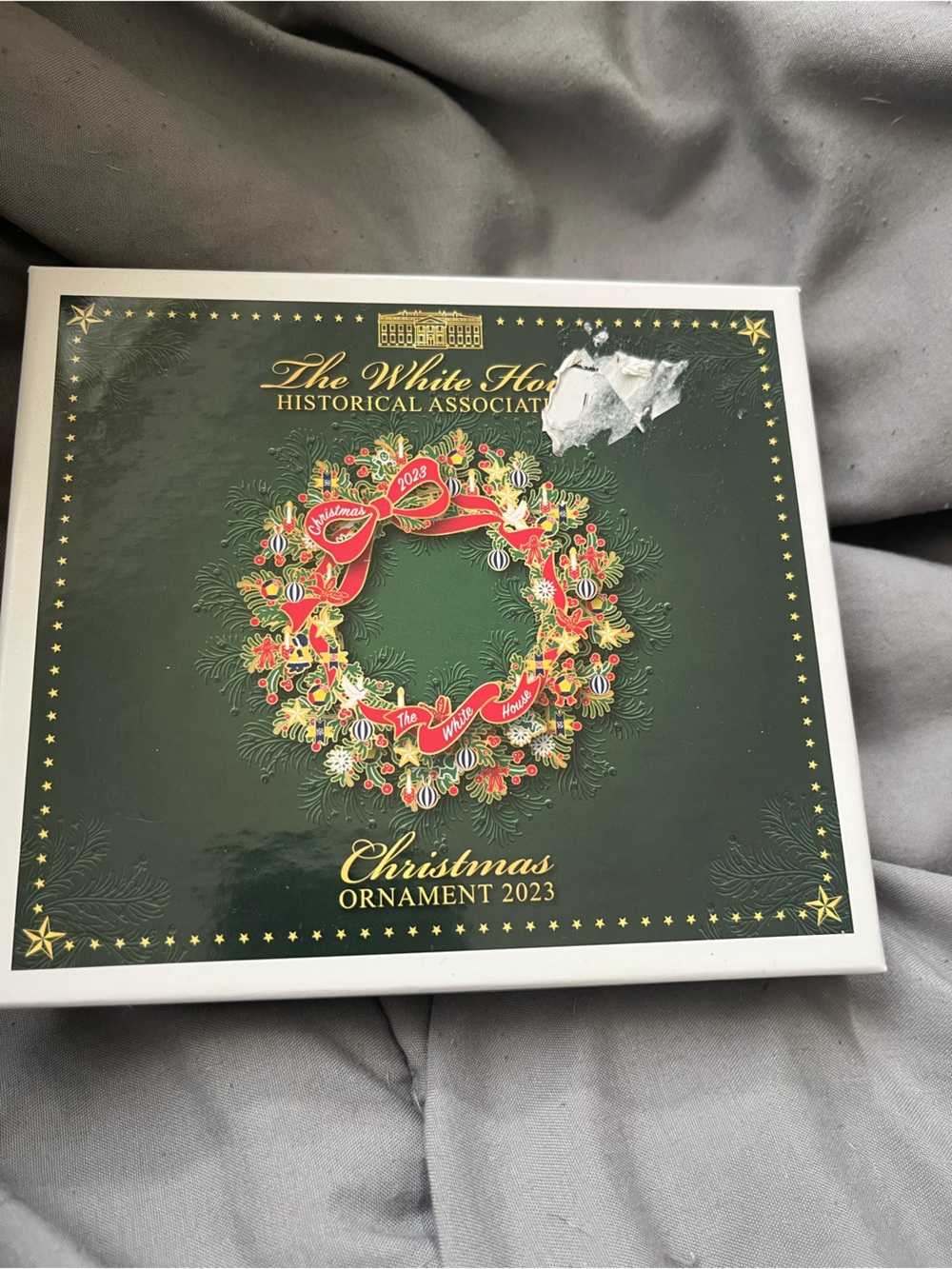 White House Holiday Wreath Ornament- Green and Red